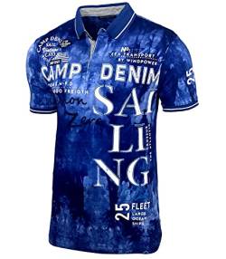 Herren Poloshirt Verwaschen Kurzarm Polo T-Shirt Slim Fit Design Fashion Top Print Batik Shirt 150, Farbe:Sax, Größe:M von Baxboy