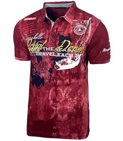 Herren Poloshirt Verwaschen Kurzarm Polo T-Shirt Slim Fit Design Fashion Top Print Royal Denim Batik Shirt 151, Farbe:Bordeaux, Größe:S von Baxboy