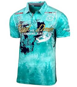 Herren Poloshirt Verwaschen Kurzarm Polo T-Shirt Slim Fit Design Fashion Top Print Royal Denim Batik Shirt 151, Farbe:Mint, Größe:S von Baxboy