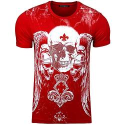 Herren Rundhals T-Shirt mit Motiv Kurzarm Slim Fit Design Fashion Top Print Shirt, Farbe:2308_Rot, Größe:XL von Baxboy