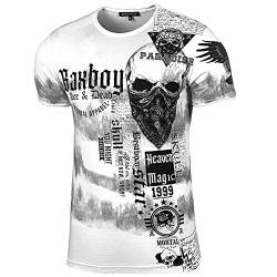 Herren Rundhals Vintage Verwaschen T-Shirt Kurzarm Slim Fit Design Fashion Top Print Shirt B-07, Farbe:Weiß, Größe:M von Baxboy