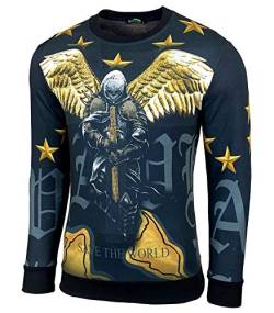 Herren Rundhalskragen Longsleeve T-Shirt Moderner Männer Langarmshirt Biker Design Langarm Sweatshirt Totenkopf mit Ziersteinen, Farbe:903 Schwarz, Größe:M von Baxboy