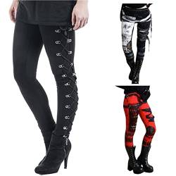 Baxtayel Gothicana Damen Schwarze Leggings mit Schnürung, Punk Kleidung, Gothic Eng Hosen, Steampunk Leggings Röhrenhose Freizeithose für Halloween Karneval Cosplay von Baxtayel