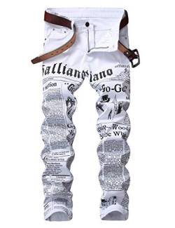 Baylvn Herren Casual Straight Slim Fit Bedruckte Jeans Skinny Hose - Weiß - 54 von Baylvn