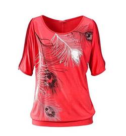 Baymate Damen Oberteile Kurzarm Sommer T-Shirt für Standurlaub mit Feder Motiv Tops Shirt Rot 2XL von Baymate