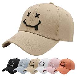 Baynetin Baseball Cap Classic Baumwolle Stickerei Baseballkappen Gestickte Lächeln Verstellbar Sonnenschutz Basecap für Herren Damen, Sportlicher Draußen Kappen Hüte (Kahaki) von Baynetin