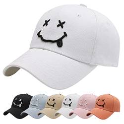 Baynetin Baseball Cap Classic Baumwolle Stickerei Baseballkappen Gestickte Lächeln Verstellbar Sonnenschutz Basecap für Herren Damen, Sportlicher Draußen Kappen Hüte (Weiß) von Baynetin