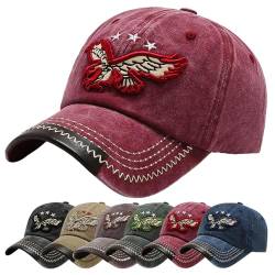 Baynetin Baseball Kappe Basecap Unisex Einstellbare Retro Baseball Hut, Baumwolle Sommerhut Sonnenhut Sportlicher Draußen Kappen Hüte Gestickte Eagle Verstellbar Sonnenschutz (Rot) von Baynetin