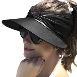 Baynetin Damen Visor Sonnenhut mit Großer Krempe, UV Protection Strand Sportmütze Strandhut Sommerhut,Sonnenvisorhüte für Frauen und Damen UV-Schutz (Schwarz) von Baynetin