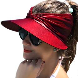 Baynetin Damen Visor Sonnenhut mit Großer Krempe, UV Protection Strand Sportmütze Strandhut Sommerhut,Sonnenvisorhüte für Frauen und Damen UV-Schutz (Weinrot) von Baynetin