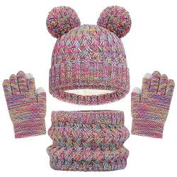 Baynetin Kinder Wintermütze Schal Handschuhe Mädchen Set,Winter Beanie Hut, Schal, Handschuhe Set, Warme Beanie Hut Jungen Touchscreen Handschuhe Runder Schal für Kinder 2-8 Jahre (Irisierend) von Baynetin