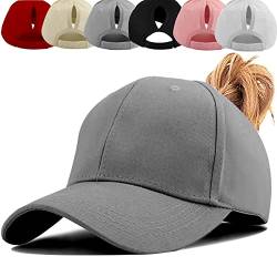 Damen Pferdeschwanz Kappe Baseball Cap Unisex Einstellbare Hohe Unordentliche Bun Ponycap Mit Zöpfen Loch Loop Unisex Herren (Grau) von Baynetin