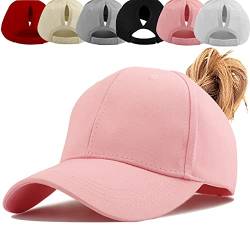 Damen Pferdeschwanz Kappe Baseball Cap Unisex Einstellbare Hohe Unordentliche Bun Ponycap Mit Zöpfen Loch Loop Unisex Herren (Rosa) von Baynetin