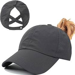 Pferdeschwanz Baseballkappe Damen Sommer Einstellbare Schnell trocknende Masche Atmungsaktiv Baseballmütze Unisex Criss Cross Hüte Sport Mütze (Dunkelgrau) von Baynetin