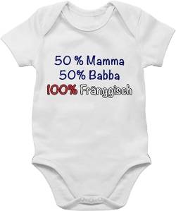 Bazi Shirts BZ10 Baby Body Strampler - Franken Kinder - 50% Mamma 50% Babba 100% Fränggisch! Blau - 6/12 Monate - Weiß - franke von Bazi Shirts