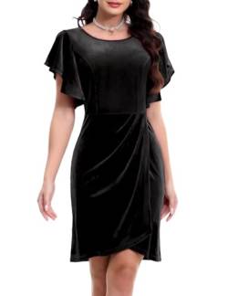 Bbonlinedress Abendkleid elegant für Hochzeit Bodycon Weihnachtskleider Damen festlich Samtkleider Winter Plissee Freizeitkleider Black M von Bbonlinedress