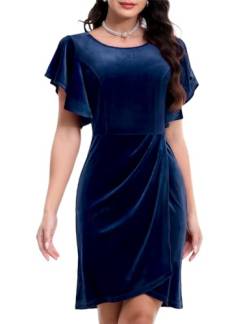 Bbonlinedress Abendkleid elegant für Hochzeit Bodycon Weihnachtskleider Damen festlich Samtkleider Winter Plissee Freizeitkleider Navy M von Bbonlinedress