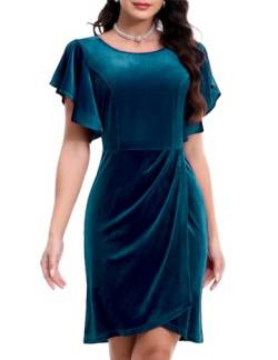 Bbonlinedress Abendkleid elegant für Hochzeit Bodycon Weihnachtskleider Damen festlich Samtkleider Winter Plissee Freizeitkleider Turquoise M von Bbonlinedress