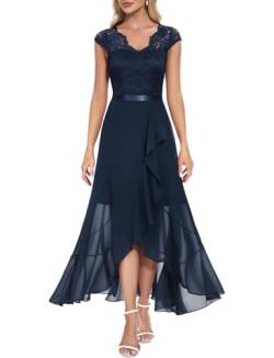 Bbonlinedress Abendkleid elegant für Hochzeit Spitzenkleid Chiffon Kleid Brautkleid Weihnachtskleid Party Abschlusskleid lang Winter Ballkleid Navy 2XL von Bbonlinedress