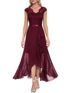 Bbonlinedress Abendkleid lang elegant Cocktailkleid V-Ausschnitt Brautkleid Chiffon Hochzeitkleid Weihnachtskleid Party Winter Ballkleid Burgundy L von Bbonlinedress