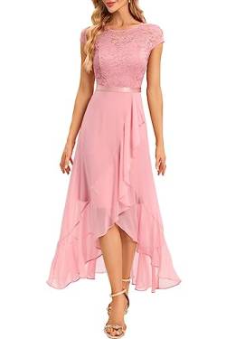 Bbonlinedress Abendkleid lang elegant festliches Kleid Brautkleid Vokuhila Chiffon Hochzeitkleid Bridesmaid Dress Party Ballkleid Weihnachtskleid Blush L von Bbonlinedress