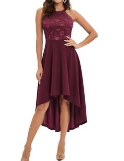 Bbonlinedress Abendkleid lang elegant festliches Kleid Neckholder Spitzenkleid High Low Cocktailkleid Brautkleid für Hochzeit Abschlusskleid lang Sommer Strandkleid Burgundy 2XL von Bbonlinedress