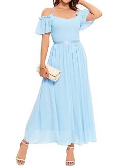 Bbonlinedress Abendkleid lang elegant festliches Kleid Schulterfreies Kleid Brautjungfernkleider Chiffon Hochzeitkleid Prom Bridesmaid Dress Partykleid Ballkleid Sommer Strandkleid Blue 2XL von Bbonlinedress