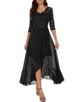 Bbonlinedress Abendkleider Langarm elegant Damen Winterkleid Spitze Chiffon V-Ausschnitt Brautjunferkleid Party Abschlusskleid Ballkleid festliches Weihnachtskleid Black XL von Bbonlinedress