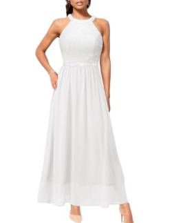 Bbonlinedress Abendkleider elegant für Hochzeit Glitzer Kleid Damen Neckholder Chiffon Cocktail Maxi Brautkleid Sequin Pailletten jugendweihes festliches Partykleid White M von Bbonlinedress