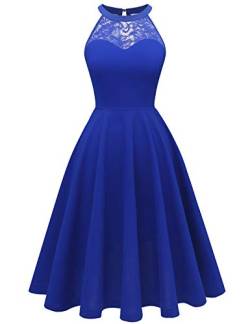 Bbonlinedress Abendkleider elegant für Hochzeit Neckholder Sommerkleid Damen Cocktailkleid Knielang festliches Kleid Brautjungfernkleider Strandkleid Ballkleid Royalblue L von Bbonlinedress