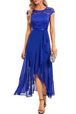 Bbonlinedress Abendkleider elegant für Hochzeit Rundhals Spitzenkleid Chiffon Brautjunferkleid Party Abschlusskleid lang Ballkleid Winter Weihnachtskleid Royal Blue 2XL von Bbonlinedress