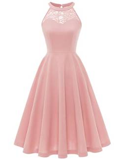 Bbonlinedress Abendkleider elegant für Hochzeit Sommerkleid Damen Festliche Kleider Neckholder Cocktailkleid Brautkleid Hochzeitskleider Konfirmationskleider Blush S von Bbonlinedress