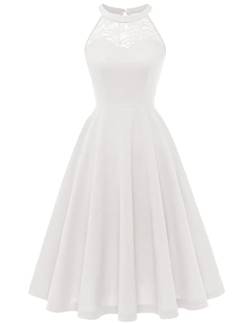 Bbonlinedress Abendkleider elegant für Hochzeit Sommerkleid Damen Neckholder festliches Kleid Brautjungfernkleider Jugendweihe Kleider weißes Ballkleid Cocktailkleid Ivory L von Bbonlinedress