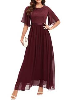 Bbonlinedress Abendkleider elegant für Hochzeit Spitzen Chiffon Ärmel Kleid festliches Brautjunferkleid Maxi Bridesmaid Dress Partykleid Abschlusskleid lang Ballkleid Burgundy L von Bbonlinedress