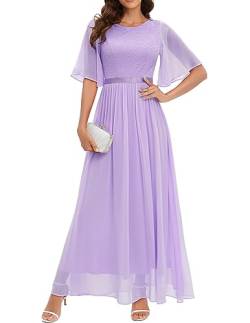 Bbonlinedress Abendkleider elegant für Hochzeit Spitzen Chiffon Ärmel Kleid festliches Brautjunferkleid Maxi Bridesmaid Dress Partykleid Abschlusskleid lang Ballkleid Lavender S von Bbonlinedress