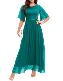 Bbonlinedress Abendkleider elegant für Hochzeit Spitzen Chiffon Ärmel Kleid festliches Brautjunferkleid Maxi Bridesmaid Dress Partykleid Abschlusskleid lang Ballkleid Turquoise 2XL von Bbonlinedress