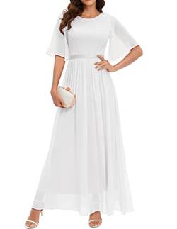 Bbonlinedress Abendkleider elegant für Hochzeit Spitzen Chiffon Ärmel Kleid festliches Brautjunferkleid Maxi Bridesmaid Dress Partykleid Abschlusskleid lang Ballkleid White 2XL von Bbonlinedress