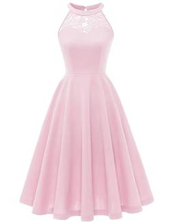 Bbonlinedress Abendkleider elegant für Hochzeit festliches Kleid Damen Sommer Neckholder jugendweihes Kleid Cocktail Brautkleid konfirmationskleider Pink L von Bbonlinedress