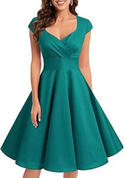 Bbonlinedress Abendkleider elegant für Hochzeit gast festliches Kleid Damen 1950er Vintage Retro Cocktailkleid Rockabilly V-Ausschnitt Konfirmationskleider Brautjungfer Kleid Turquoise XL von Bbonlinedress