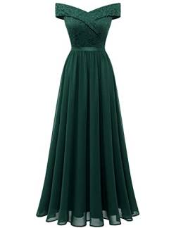 Bbonlinedress Abendkleider lang Elegant Damen Sommerkleid Schulterfrei Spitze Chiffon Hochzeit Kleid Brautjunferkleid Prom Bridesmaid Dress Partykleid Abschlusskleid Dunkelgrün-2DarkGreen L von Bbonlinedress