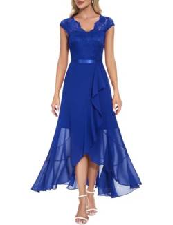 Bbonlinedress Abendkleider lang Elegant Damen Winterkleid Spitze Chiffon Vokuhila Abschlusskleid Hochzeit Brautkleid Party Weihnachtskleid Royal Blue 3XL von Bbonlinedress