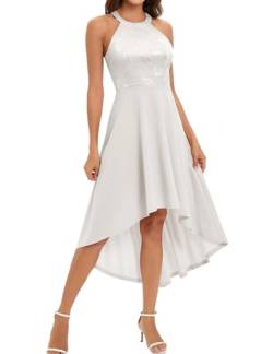 Bbonlinedress Abschlusskleid lang Damen elegant festliches Sommerkleid Neckholder High Low Cocktailkleid Brautkleid Abendkleider für Hochzeit jugendweihes weißes Kleid Ivory 2XL von Bbonlinedress