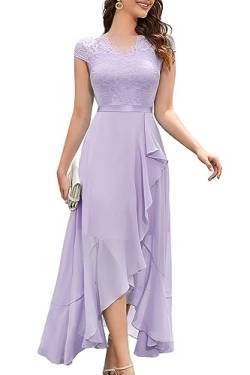 Bbonlinedress Abschlusskleider lang Elegant Damen Winterkleid V-Ausschnitt Spitze Chiffon Vokuhila Abendkleider Hochzeit Brautkleid Weihnachtskleid Lavender 3XL von Bbonlinedress