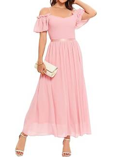 Bbonlinedress Ballkleid lang Damen Abendkleid elegant festliches Kleid Schulterfreies Kleid Chiffon Hochzeit Brautkleid Prom Bridesmaid Dress Sommer Partykleid Abschlusskleid Blush XL von Bbonlinedress