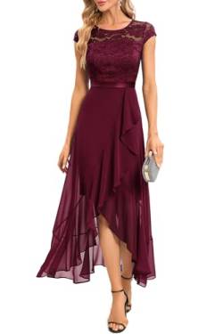 Bbonlinedress Ballkleid lang Damen Abendkleid elegant festliches Kleid Spitzenkleid Vokuhila Chiffon Hochzeit Brautkleid Party Weihnachtskleid Burgundy 2XL von Bbonlinedress