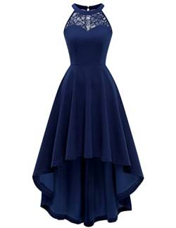 Bbonlinedress Festliche Jugendweihe Kleider Ballkleid lang Damen Abendkleider elegant für Hochzeit Sommerkleid Neckholder High Low Kleid Cocktail Brautkleid Abschlusskleid-1Navy 2XL von Bbonlinedress