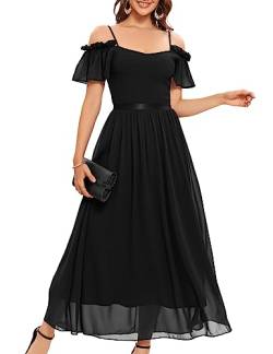 Bbonlinedress Festliches Kleid Damen Abendkleid lang elegant Cocktailkleid Sommer Schulterfreies Kleid Brautjungfernkleider Chiffon Hochzeitkleid Bridesmaid Dress Party schwarzes Kleid Black S von Bbonlinedress