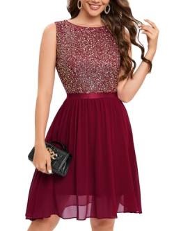 Bbonlinedress Festliches Kleid Damen Glitzer Rundhals jugendweihes Kleid Cocktail Brautkleid Pailletten Partykleid Abendkleider elegant Ballkleid Burgundy S von Bbonlinedress