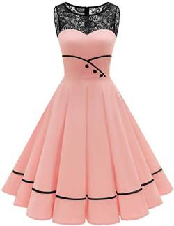 Bbonlinedress Kleider Damen festliches Sommerkleid Abendkleider elegant für Hochzeit Rockabilly Kleider cocktailkleid Jugendweihe Party Kleider Konfirmationskleider Blush XL von Bbonlinedress