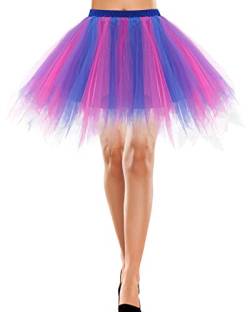 Bbonlinedress Rock Damen Knielang Tüll Petticoat Unterrock Rockabilly Petticoat Unterrock kurz schwarzRetro Tutu Ballet Tüllrock Crinoline Cosplay Royal Blue-Fuschia L von Bbonlinedress